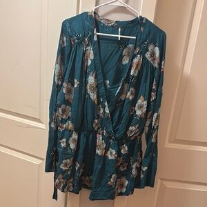 Floral Teal Wrap Blouse